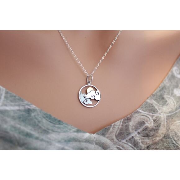 Sterling Silver Cloud Charm with Bronze Sun Necklace - Picture 4 of 4